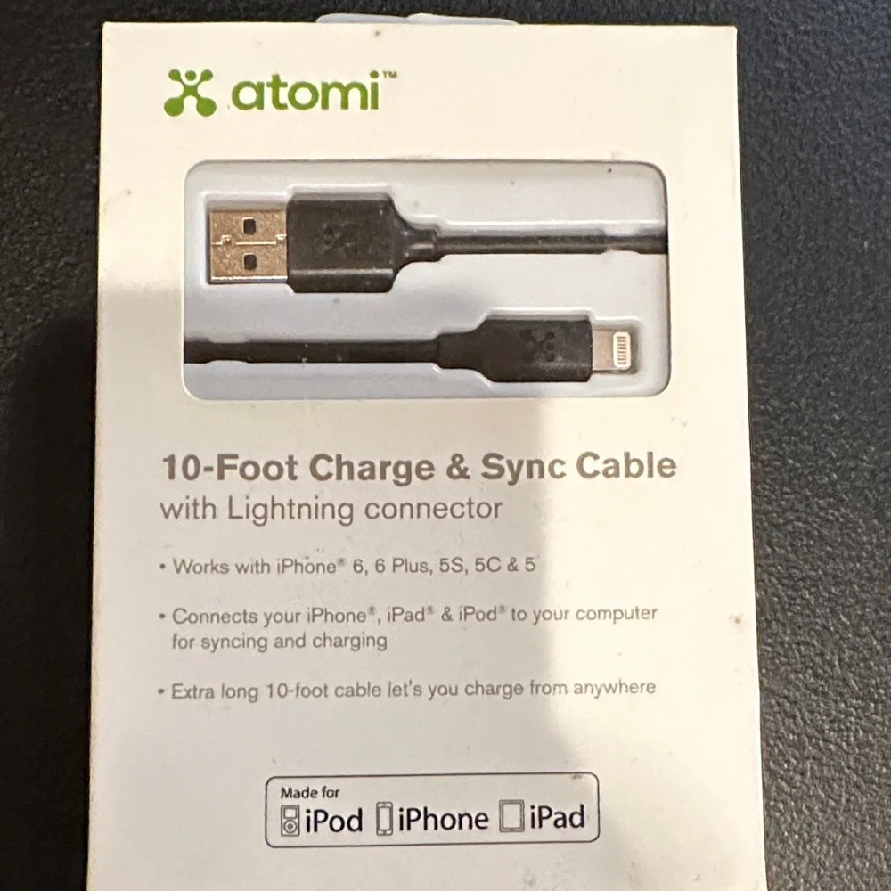 Black 10-Foot Lightning Charge & Sync Cable for iPhone 6, 6 Plus, 5S, 5C & 5